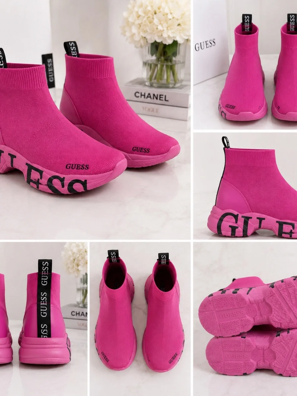 Guess Hot Pink Sock-Sneakers with Black Logo